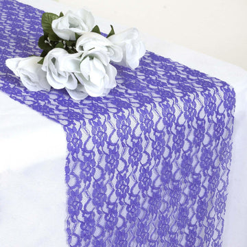 12"x108" Royal Blue Floral Lace Table Runner