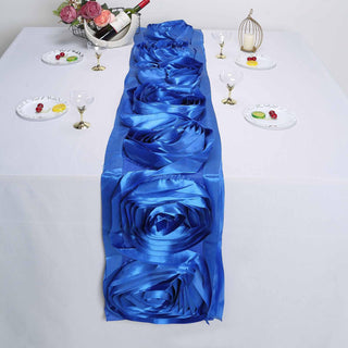 Royal Blue Large Rosette Flower Premium Satin Table Runner