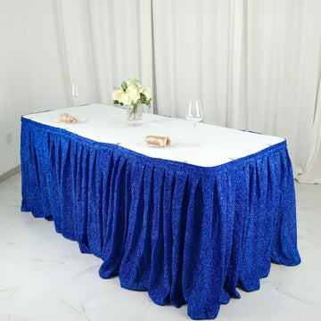17ft Royal Blue Metallic Shimmer Tinsel Spandex Pleated Table Skirt with Top Velcro Strip