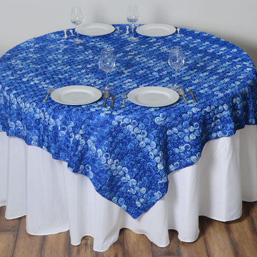 72"x72" Royal Blue 3D Mini Rosette Satin Square Table Overlay
