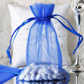 10 Pack | 6"x9" Royal Blue Organza Drawstring Wedding Party Favor Bags