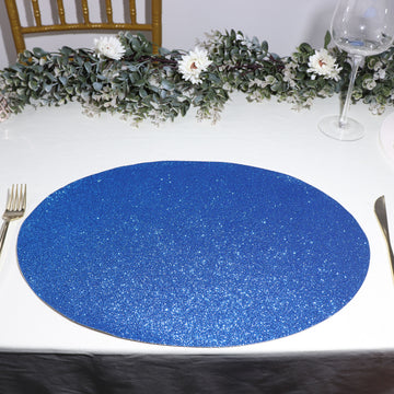 6 Pack Royal Blue Oval Sparkle Placemats, Non Slip Glitter Decorative Table Mats