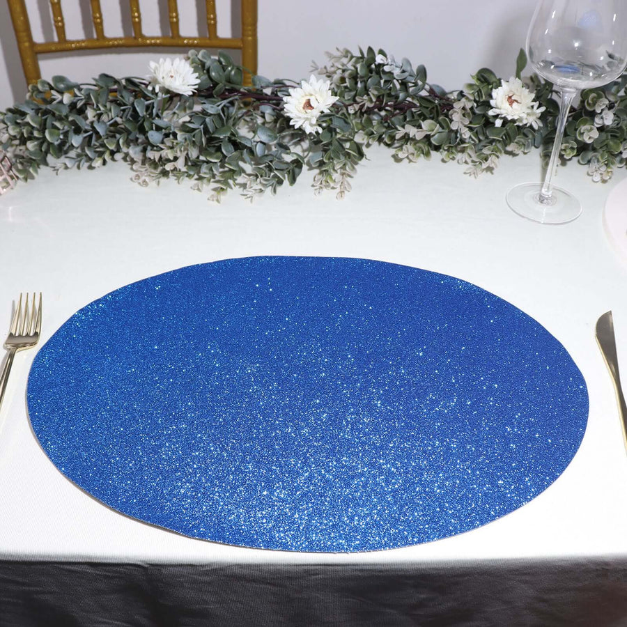 6 Pack | Royal Blue Oval Sparkle Placemats, Non Slip Glitter Decorative Table Mats