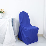 Royal Blue Polyester Banquet Chair Cover, Reusable Stain Resistant Slip On Chair Cover