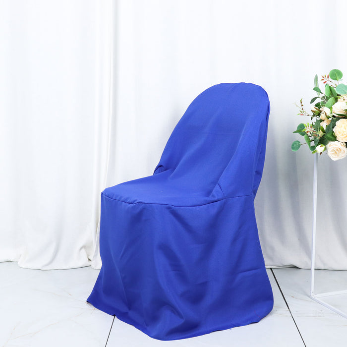 Royal Blue Polyester Folding Round Chair Cover, Reusable Stain Resistant Chair Cover