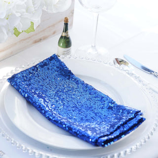 Enhance Your Table Setting with the Royal Blue Premium Sequin Cloth Dinner Napkin