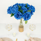 2 Bushes | 17inch Royal Blue Premium Silk Jumbo Rose Flower Bouquet, Wedding Floral Arrangements