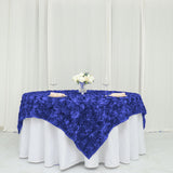 72x72inch Royal Blue 3D Rosette Satin Table Overlay, Square Tablecloth Topper