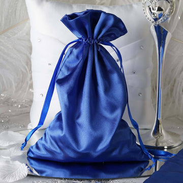 12 Pack 6"x9" Royal Blue Satin Wedding Party Favor Bags, Drawstring Pouch Gift Bags
