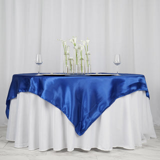 Experience the Elegance of the Royal Blue Satin Square Tablecloth