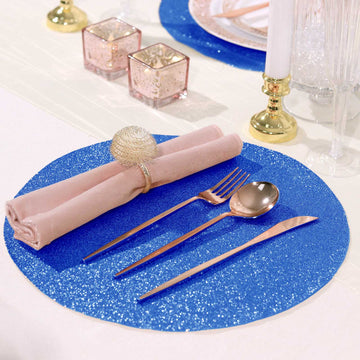 6 Pack Royal Blue Sparkle Placemats, Non Slip Decorative Round Glitter Table Mat