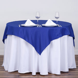 Add Elegance to Your Event with the Royal Blue Square Seamless Polyester Table Overlay