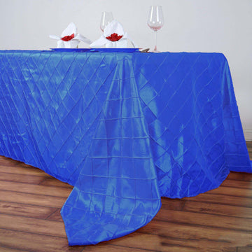 90" x 132" Royal Blue Taffeta Pintuck Seamless Rectangular Tablecloth