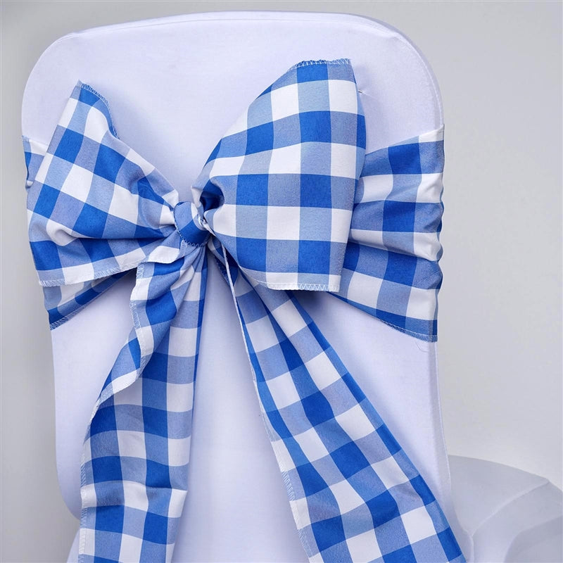 Gingham Chair Sashes | 5 PCS | Royal Blue/White | Buffalo Plaid Checkered Polyester Chair Sashes