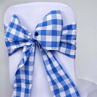 Elevate Your Event Decor with Royal Blue Buffalo Plaid Checkered Chair Sashes