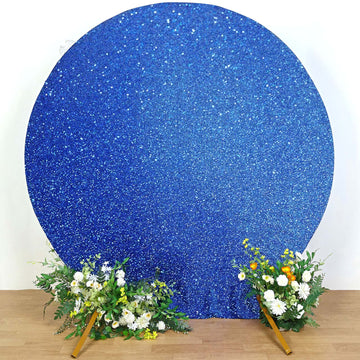 7.5ft Royal Metallic Shimmer Tinsel Spandex Round Wedding Arch Cover, 2-Sided Photo Backdrop