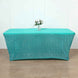 Turquoise Metallic Shimmer Tinsel Spandex Table Cover With Plain Top, Rectangular Fitted Tablecloth