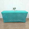 Turquoise Metallic Shimmer Tinsel Spandex Table Cover With Plain Top, Rectangular Fitted Tablecloth