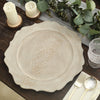 6 Pack | 13inch Rustic White Embossed Wood Grain Acrylic Charger Plates with Scalloped Rim