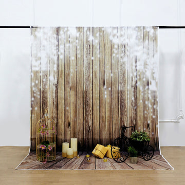 7ftx5ft Rustic Wood and Fairy Lights Prints Vinyl Photography Backdrop