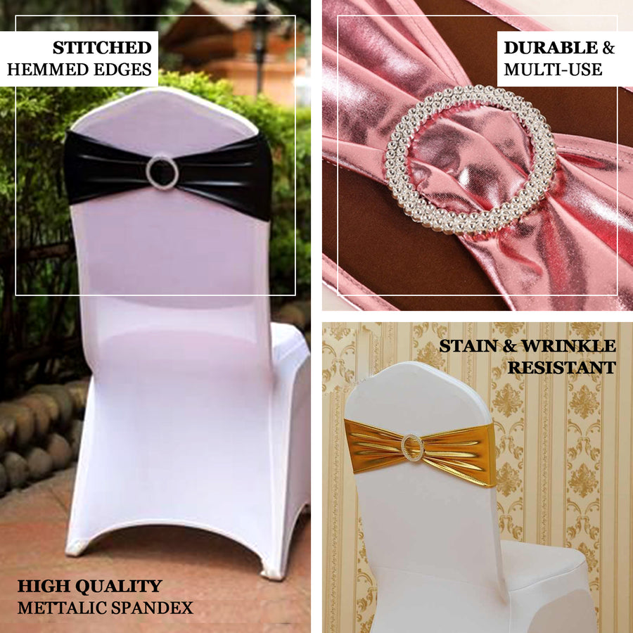 5 pack Metallic Blush Spandex Chair Sashes With Attached Round Diamond Buckles