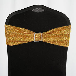 Add a Touch of Glamour with Gold Metallic Shimmer Tinsel Spandex Chair Sashes
