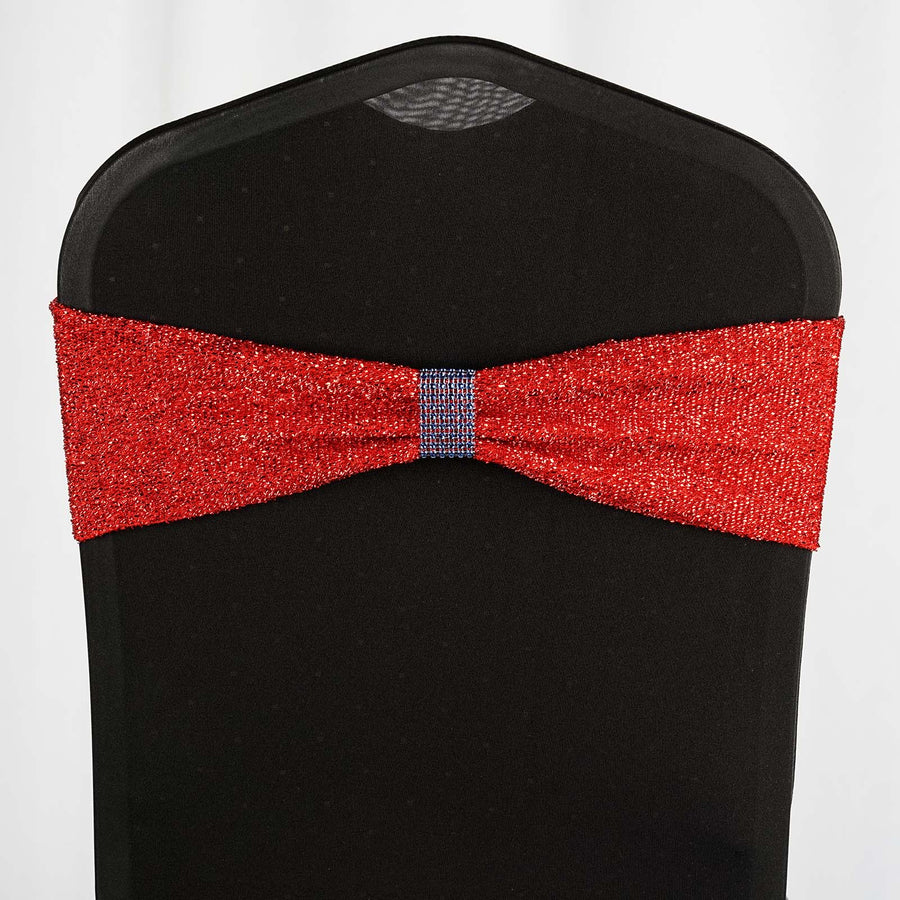 5 Pack | Red Metallic Shimmer Tinsel Spandex Chair Sashes
