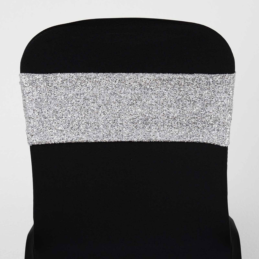 5 Pack | Silver Metallic Shimmer Tinsel Spandex Chair Sashes
