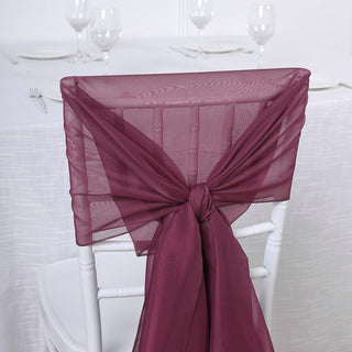 Create a Stunning Event with Burgundy Chiffon Chair Sashes