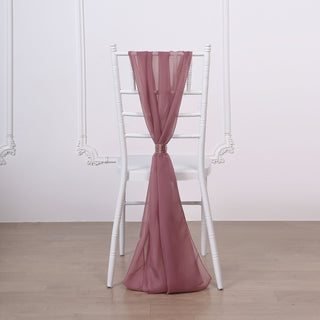 Elevate Your Event Decor with Mauve Cinnamon Rose Designer Chiffon Chair Sashes