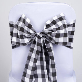 Add a Touch of Class with Black and White Buffalo Plaid Chair Sashes
