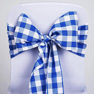 Add a Touch of Elegance with Royal Blue Buffalo Plaid Checkered Chair Sashes