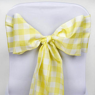 Create a Cozy and Stylish Atmosphere with Yellow and White Buffalo Plaid Chair Sashes