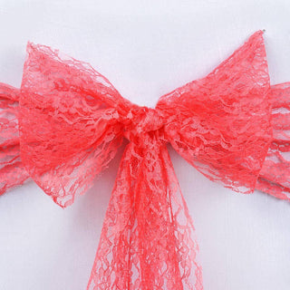 Coral Floral Lace Chair Sashes - The Perfect Addition to Your Event Decor