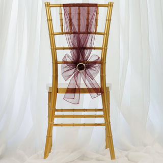 Add Elegance to Your Event with Burgundy Sheer Organza Chair Sashes