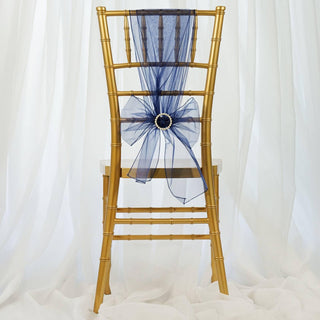Add Elegance to Your Event with Navy Blue Sheer Organza Chair Sashes