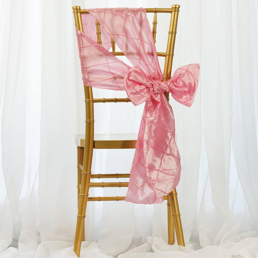 5 PCS | 7 Inch x 106 Inch | Pink Pintuck Chair Sash | TableclothsFactory