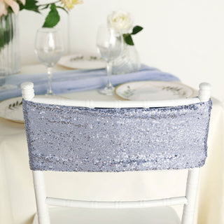Dusty Blue Sequin Chair Sashes - Add Elegance to Your Event Decor