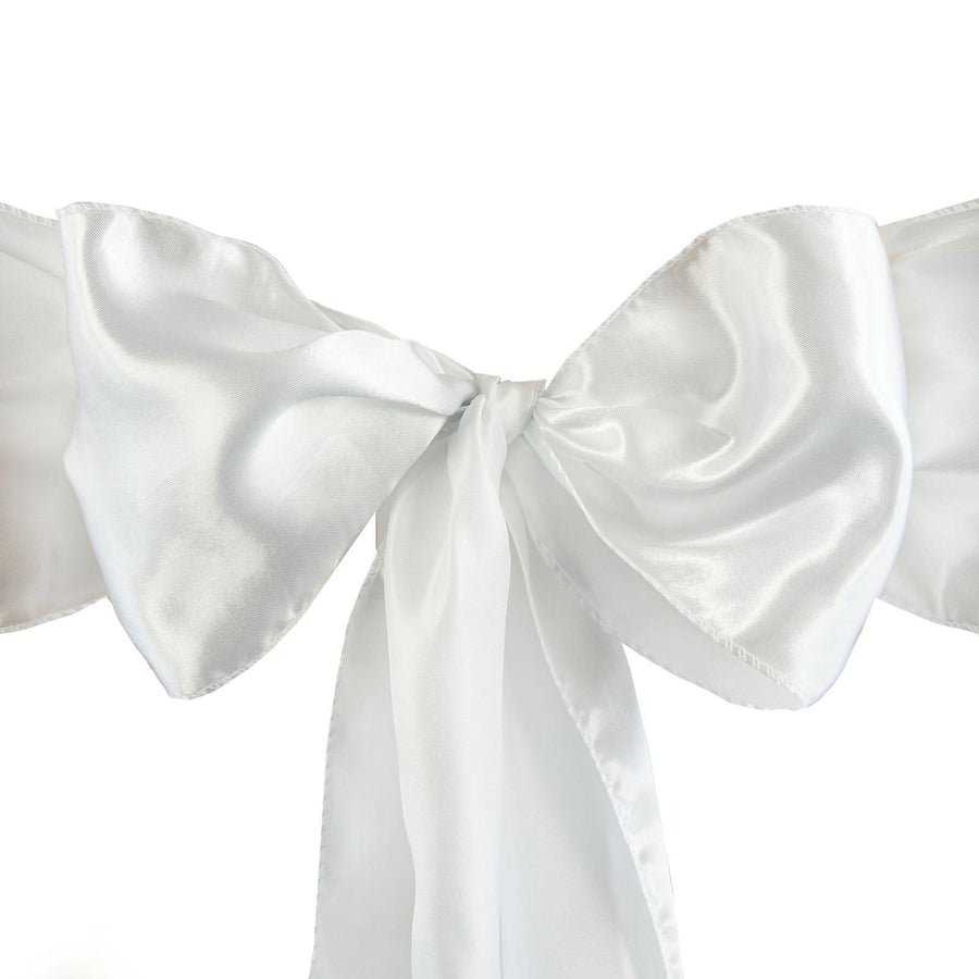 5 pack - 6 inch x 106 inch White Satin Chair Sashes#whtbkgd