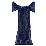 Navy sequin dress with bow sleeves on a white background #whtbkgd