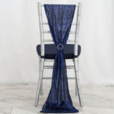 Navy sequin chair cover with a silver ring tie