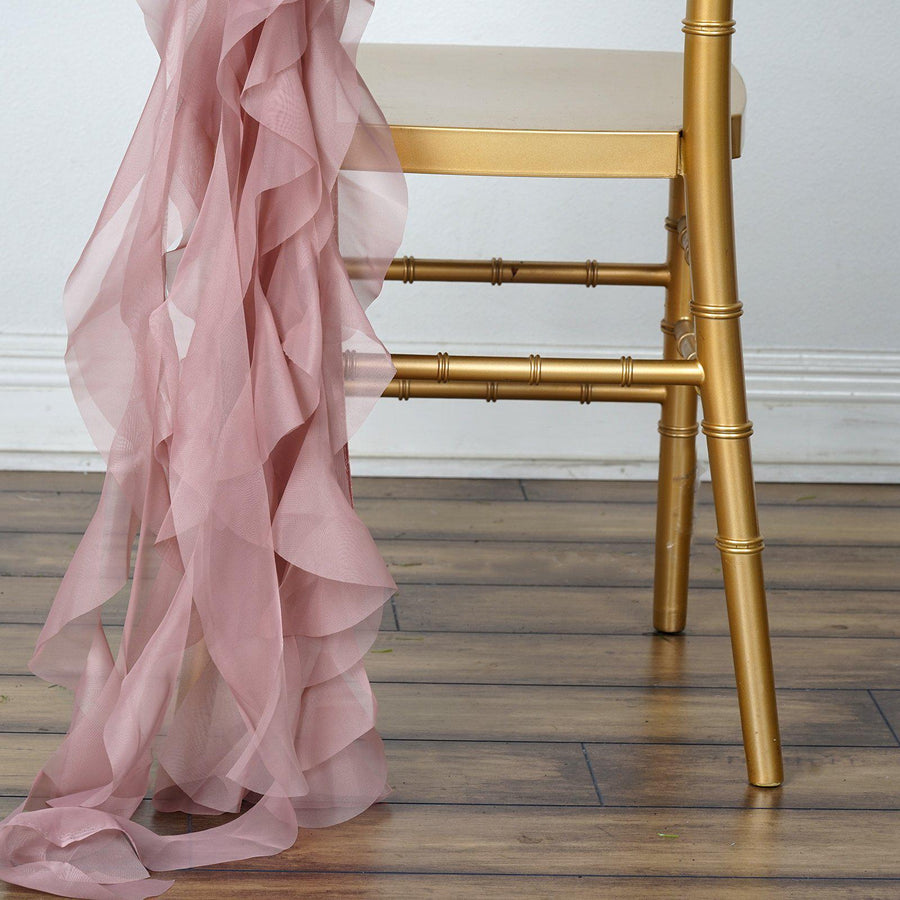 Dusty Rose Chiffon Curly Chair Sash#whtbkgd