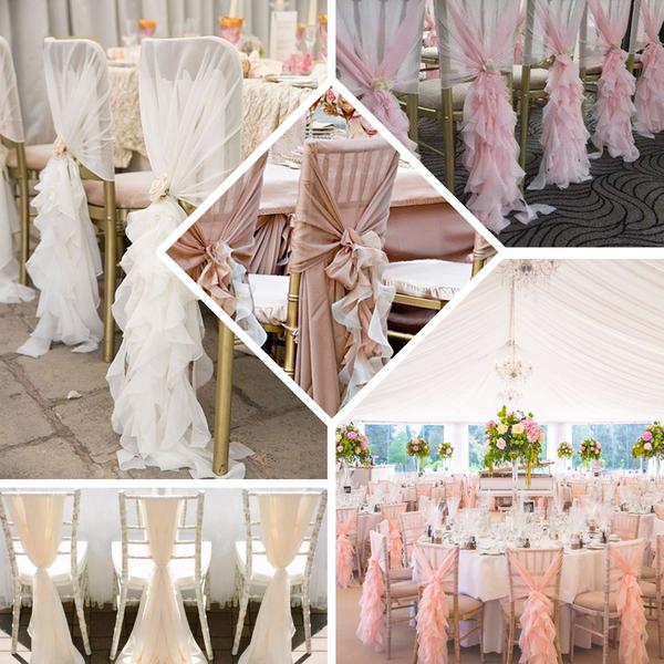 Beige Chiffon Curly Chair Sash | TableclothsFactory