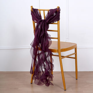 Unleash Your Creativity with Eggplant Chiffon Curly Chair Sashes