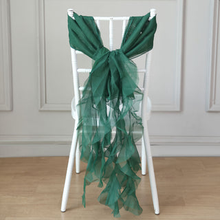 Elevate Your Event Decor with the Hunter Emerald Green Chiffon Curly Chair Sash