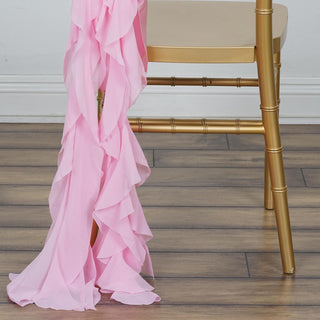 Impress Your Guests with Fanciful Pink Chiffon Curly Chair Sashes