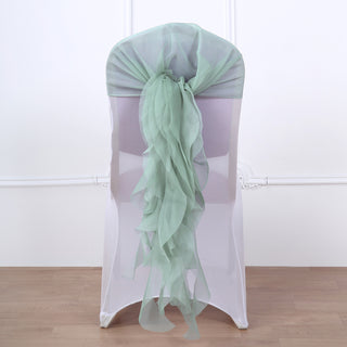 Transform Your Event Decor with Eucalyptus Sage Chiffon Curly Chair Sashes