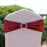 5 pack Metallic Burgundy Spandex Chair Sashes With Attached Round Diamond Buckles