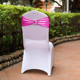 5 pack Metallic Fuchsia Spandex Chair Sashes With Attached Round Diamond Buckles
