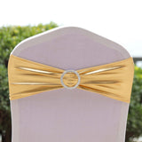 5 pack Metallic Gold Spandex Chair Sashes With Attached Round Diamond Buckles